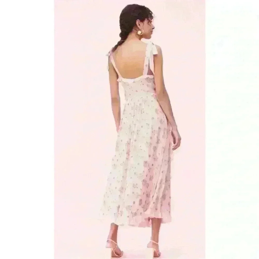 Rebecca Taylor Leander floral metallic clip midi dress in pink silk - Picture 6 of 13